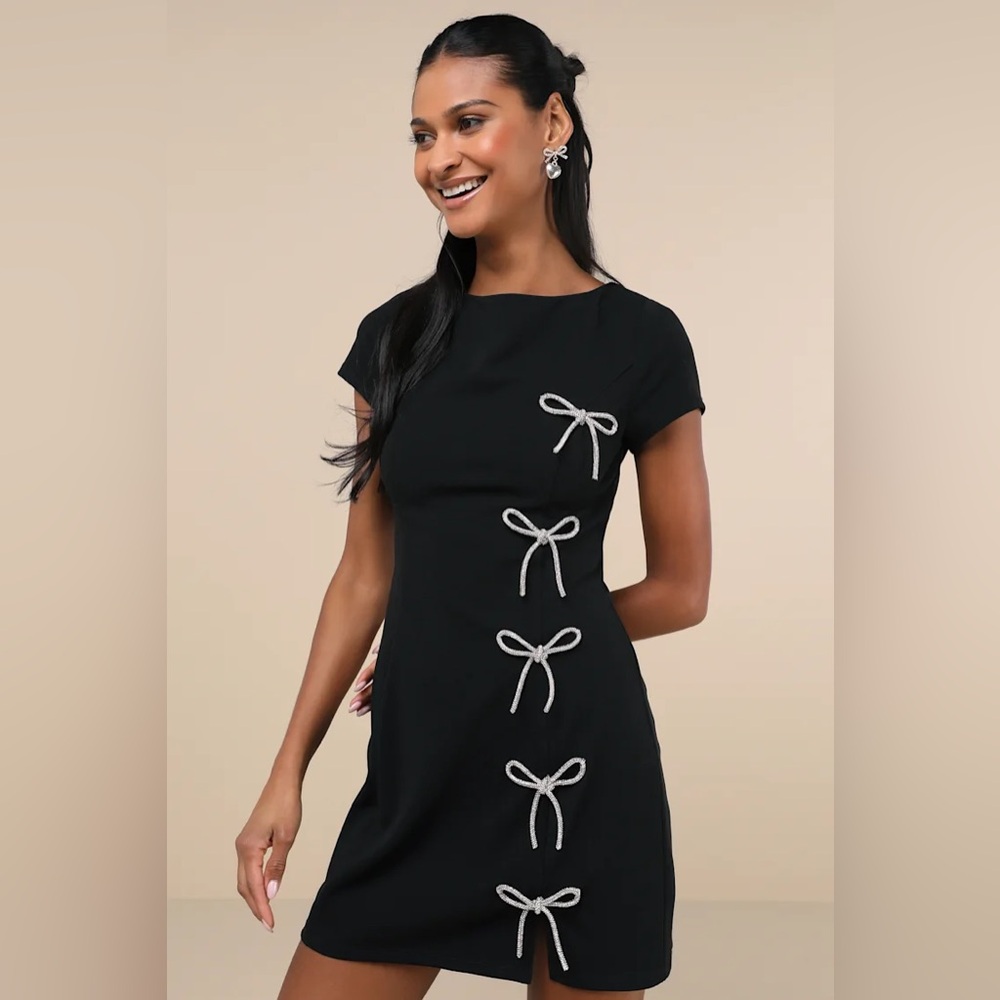 Rhinestone Bow Mini Dress
